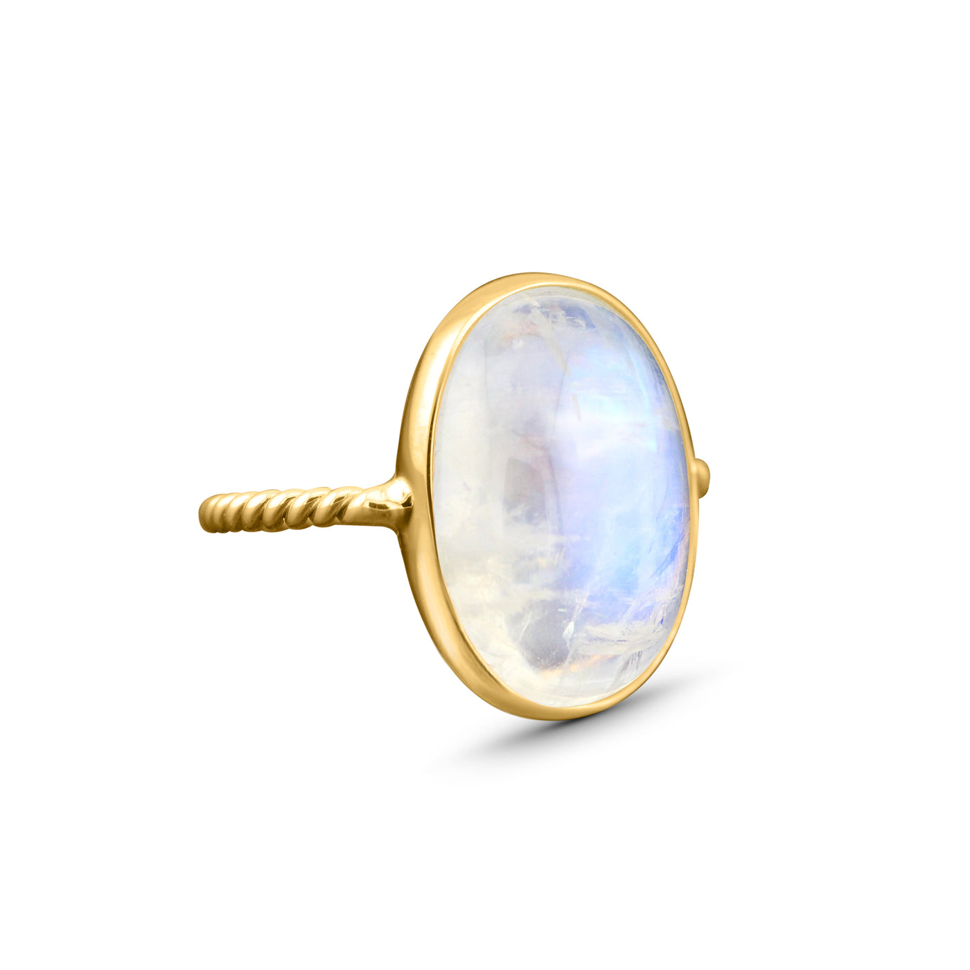 Rainbow Moonstone Oval Ring In 18K Yellow Gold