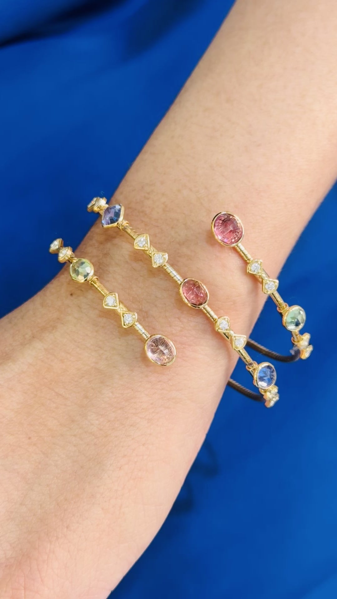 Multicolor Gemstone & Diamond 2 Row Symphony Bracelet In 18K Yellow Gold