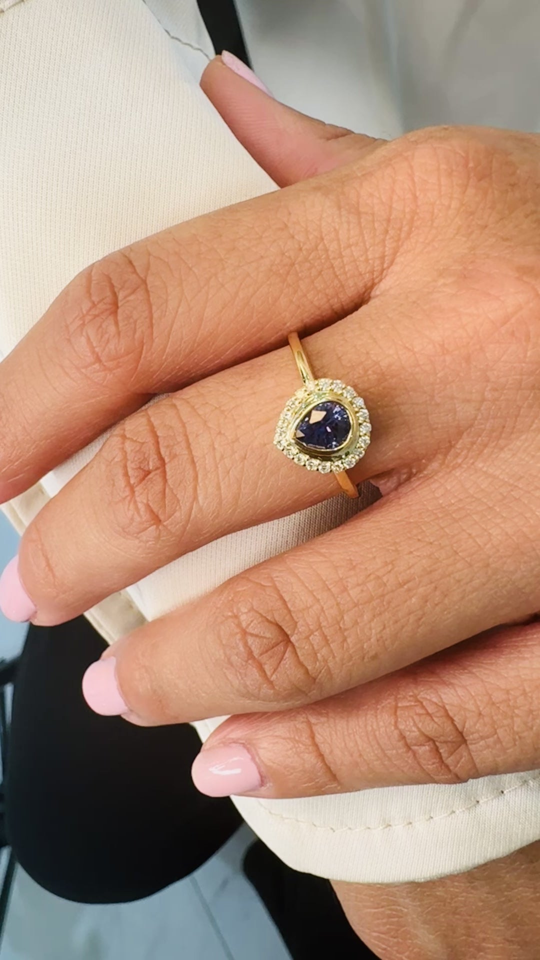 Blue Sapphire Pear Shape Ring In 18K Yellow Gold