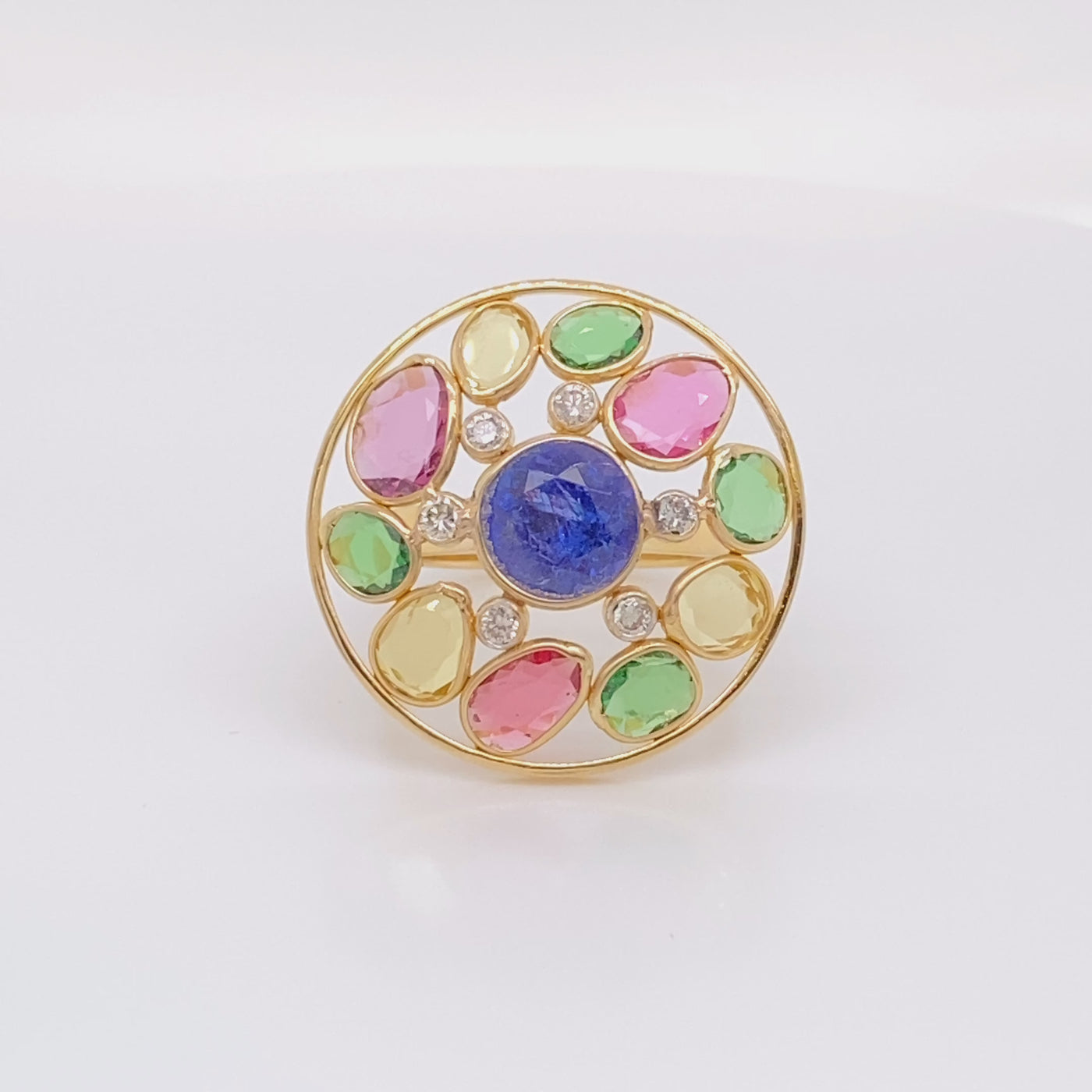 18K Yellow Gold Multicolor Gemstone Ring – Contemporary Fine Jewelry | Tresor