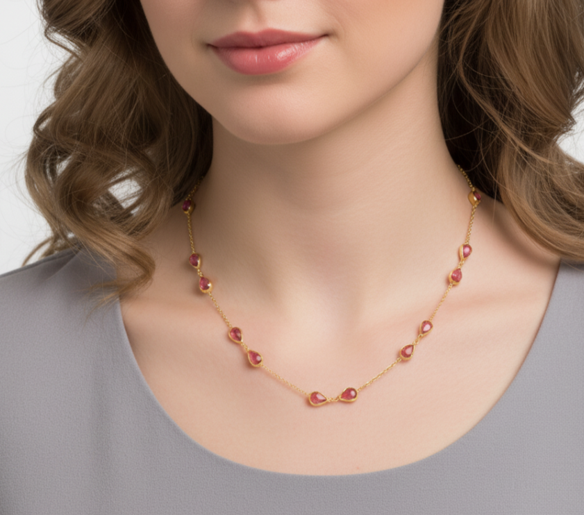 Fin Pink Tourmaline Necklace in 18K Yellow Gold | Tresor Collection