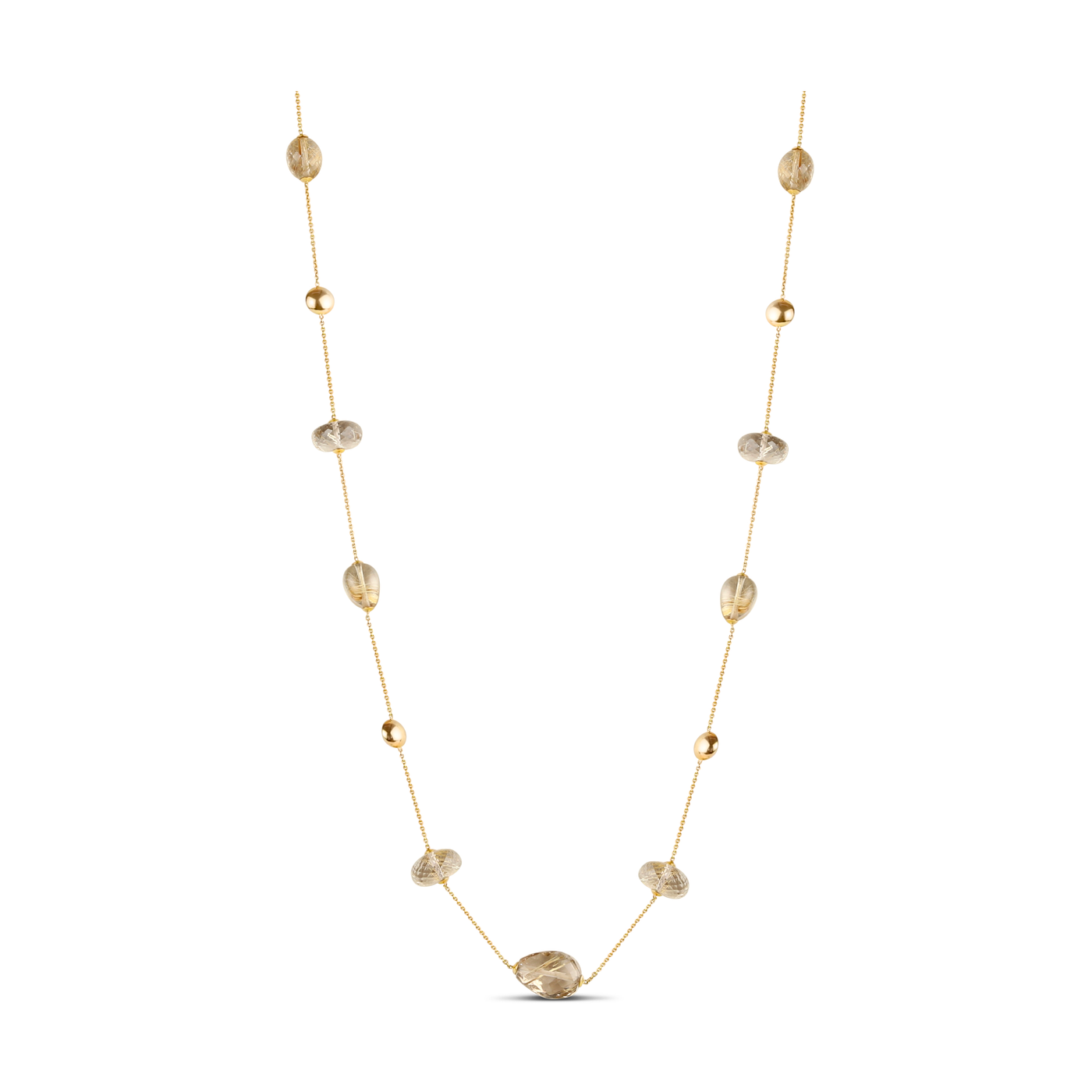 Golden Rutile Long Necklace In 18k Yellow Gold