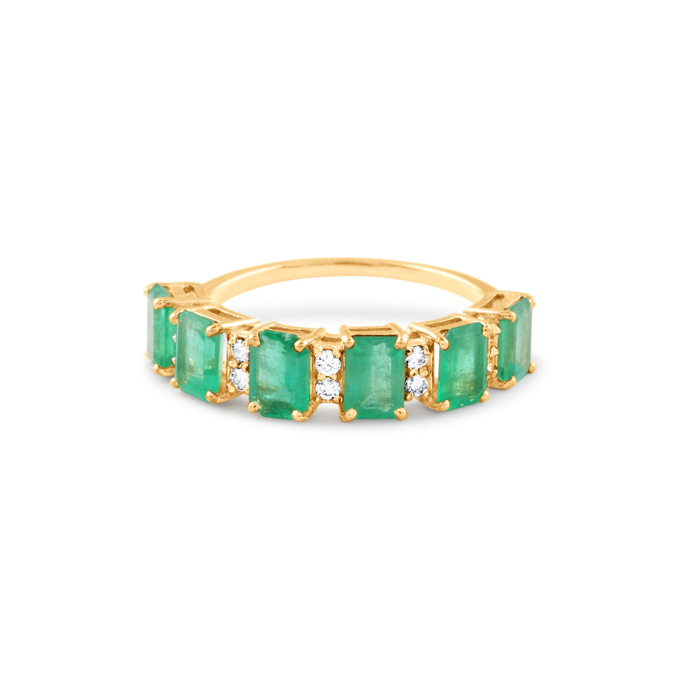 Emerald Rect. & Diamond Ring In 18K Yellow Gold