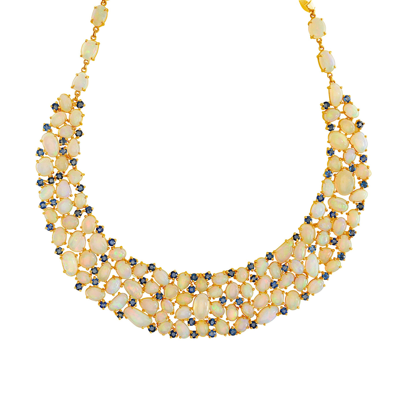 Ethiopian Opal & Blue Sapphire Necklace In 18K Yellow Gold