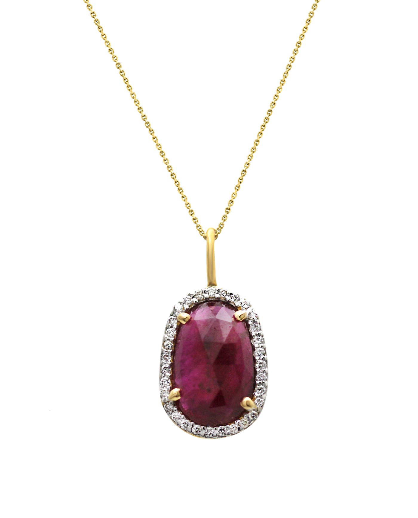 Ruby Pendant With Diamond Pave All Around In 18K Yellow Gold