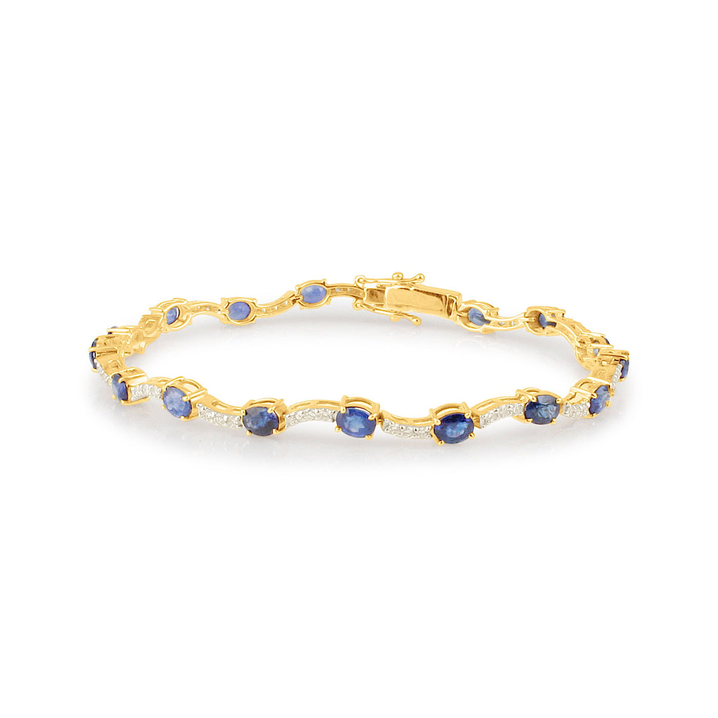 Blue Sapphire Oval & Diamond Rd. Bracelet In 18K Yellow Gold