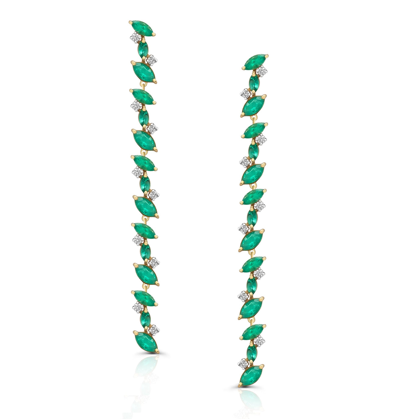 Emerald Mq. & Diamond Earring In 18K Yellow Gold