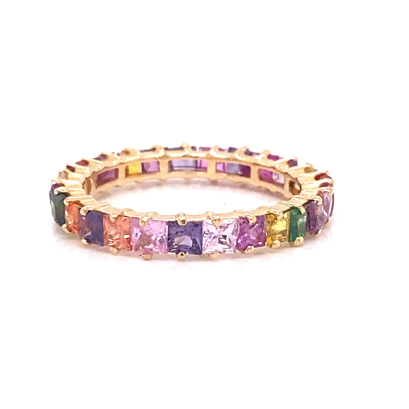 Multicolor Sapphire Square Stacking Ring in 18K Yellow Gold