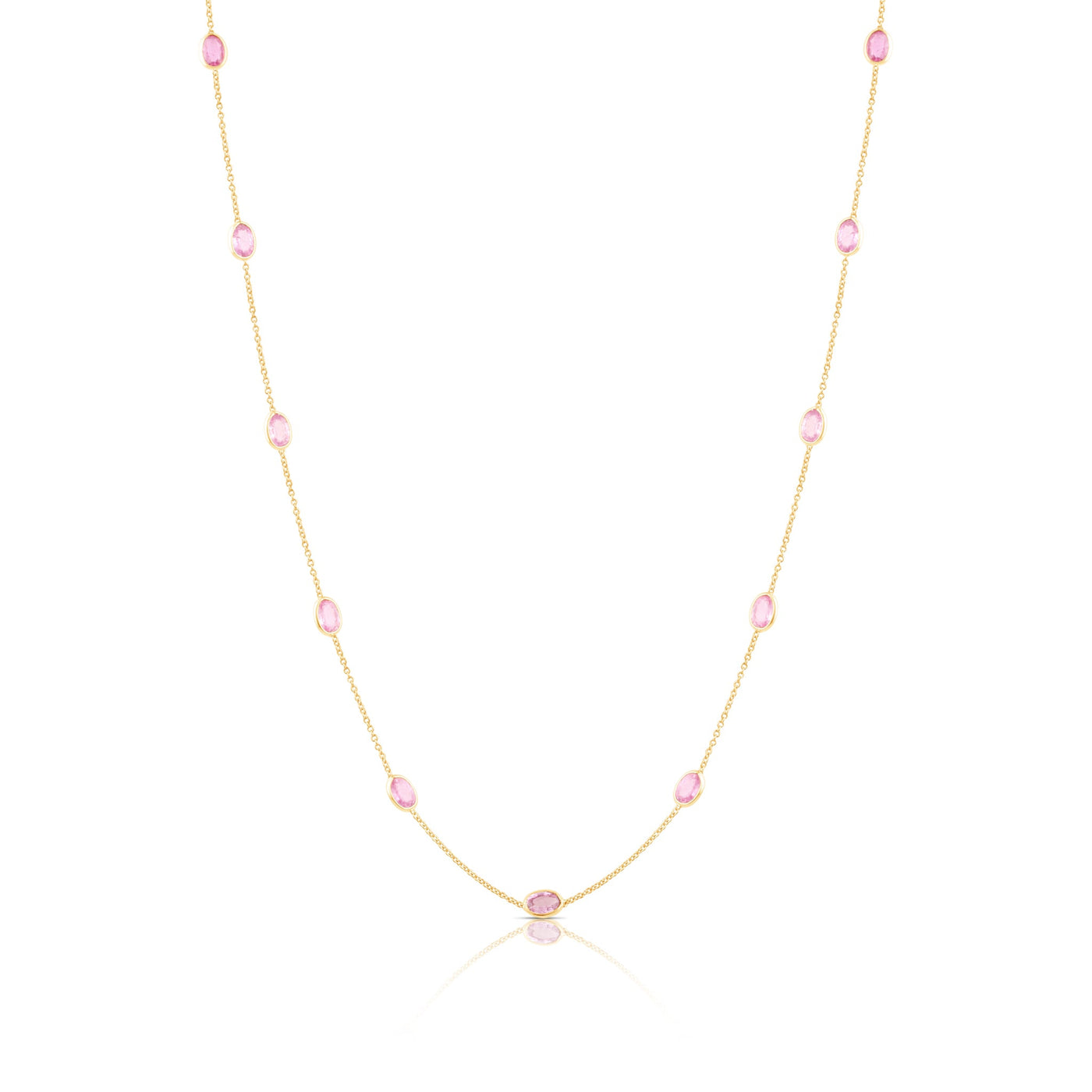 Pink Tourmaline Oval Necklace 18K Yellow Gold