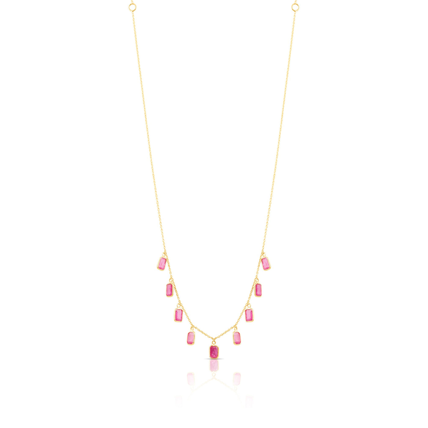 Ruby Rect. Necklace In 18K Yellow Gold