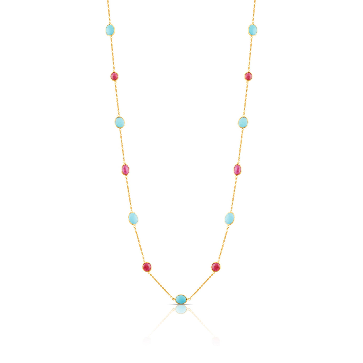 Ruby & Turquoise Unshape Necklace In 18K Yellow Gold