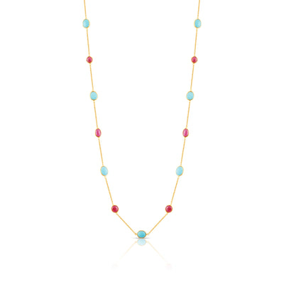 Ruby And Turquoise Necklace In 18K Yellow Gold, Gold, Gold Necklace, Ruby Necklace, Ruby, Turquoise Necklace, Turquoise