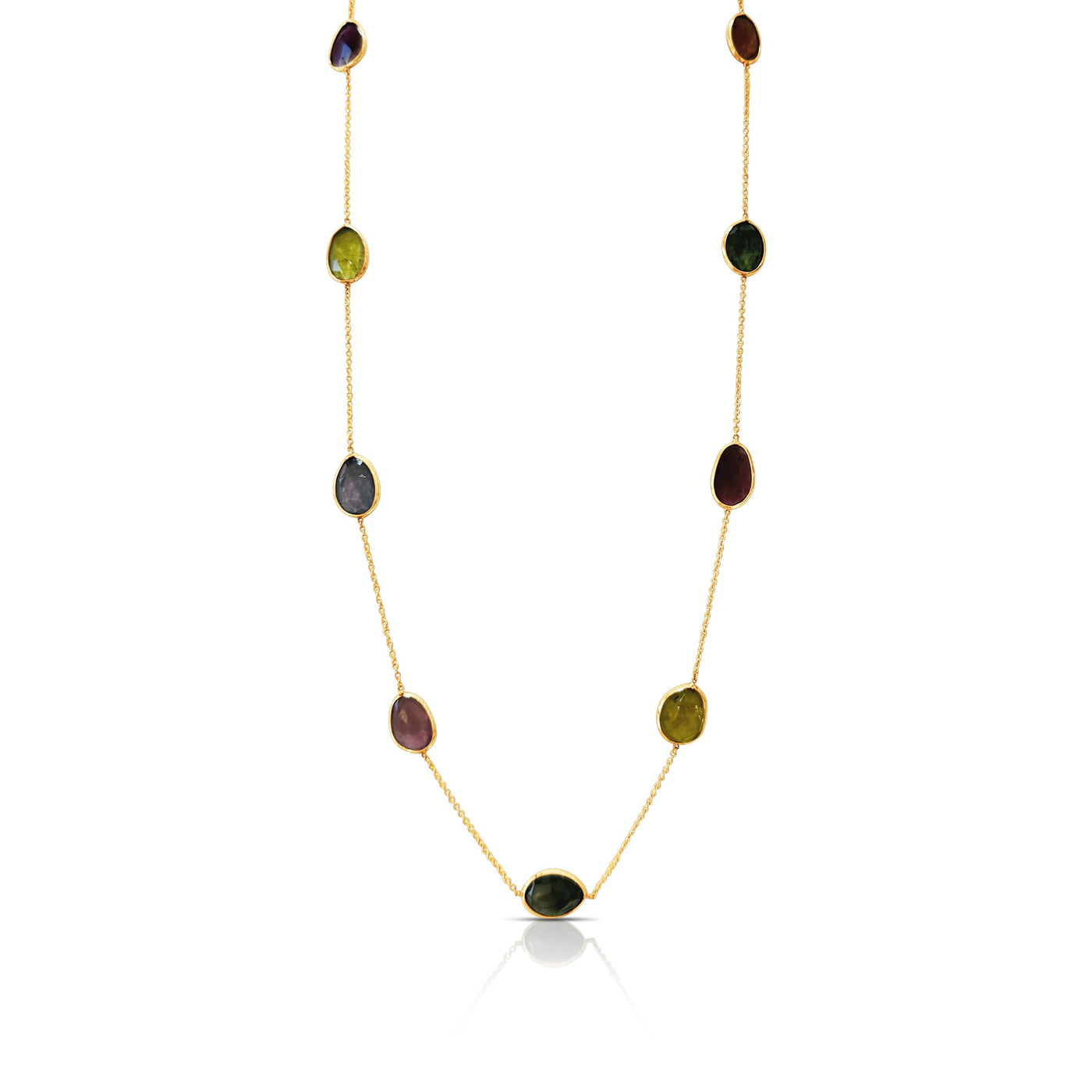 Multicolor Stone U/S Necklace In 18K Yellow Gold