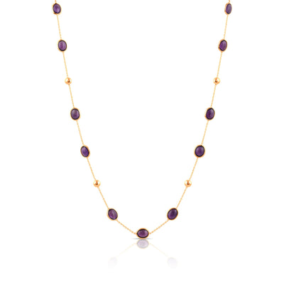 Amethyst Oval Necklace in 18k Yellow Gold, Gold Chain 
