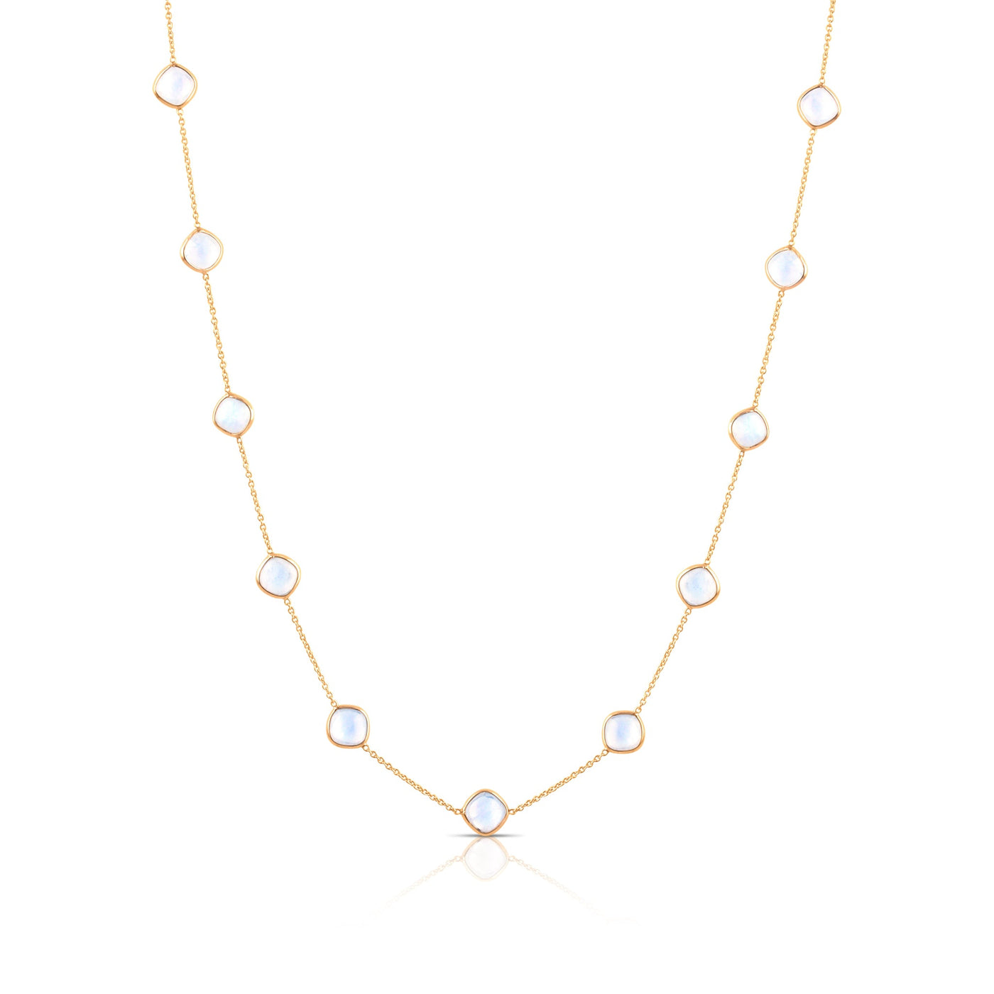 Rainbow Moonstone Sq. Necklace In 18K Yellow Gold
