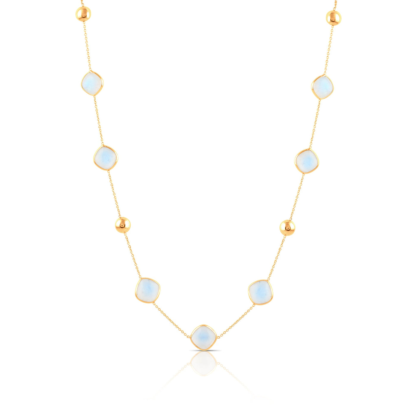Rainbow Moonstone Sq. Necklace In 18K Yellow Gold