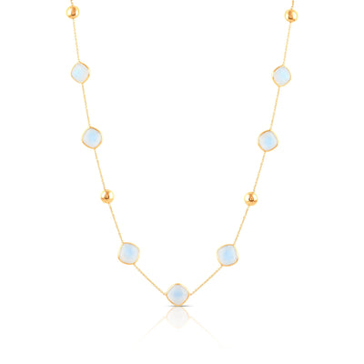 Rainbow Moonstone Square Necklace In 18K Yellow Gold, Rainbow Moonstone Chain, Gold Chain