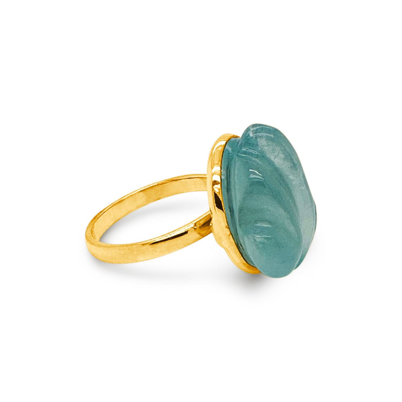 Aquamarine Carved Ring In 18K Yellow Gold