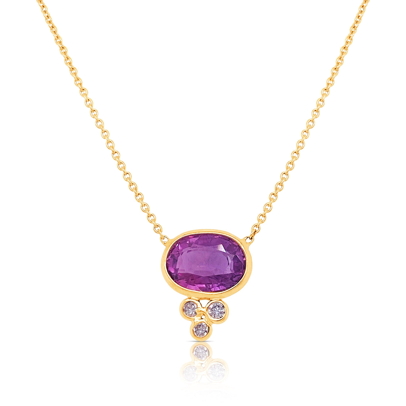 Pink Tourmaline Oval & Diamond Rd. Necklace In 18K Yellow Gold