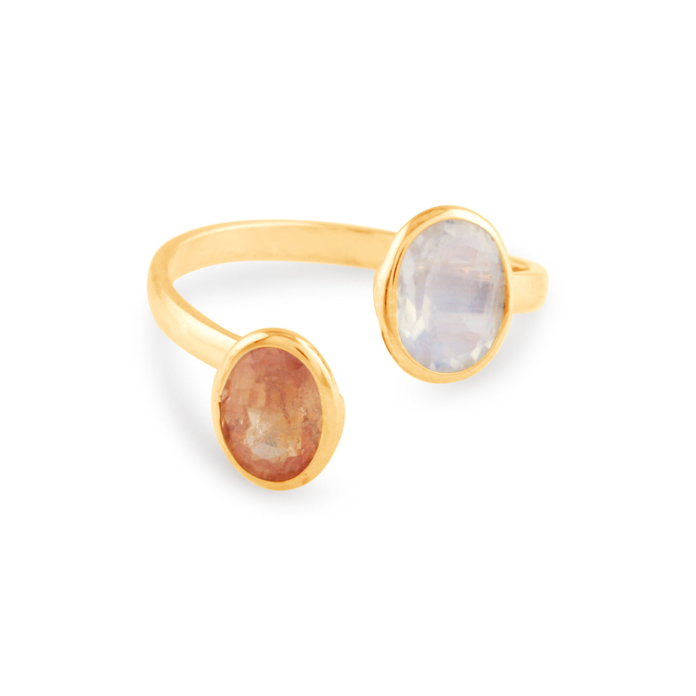 18k Gold Ring with Rainbow Moonstone & Orange Sapphire Oval, Gold Ring 
