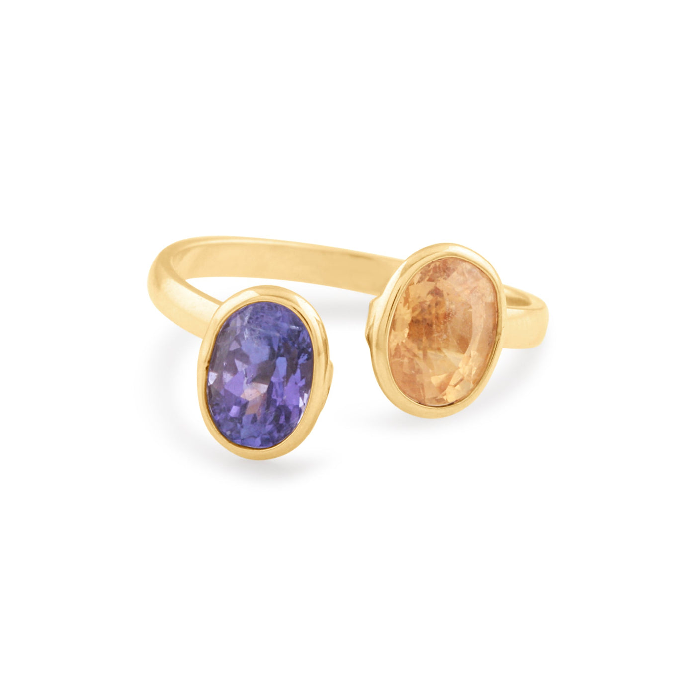 Sapphire & Tanzanite Oval Ring In 18K Yellow Gold