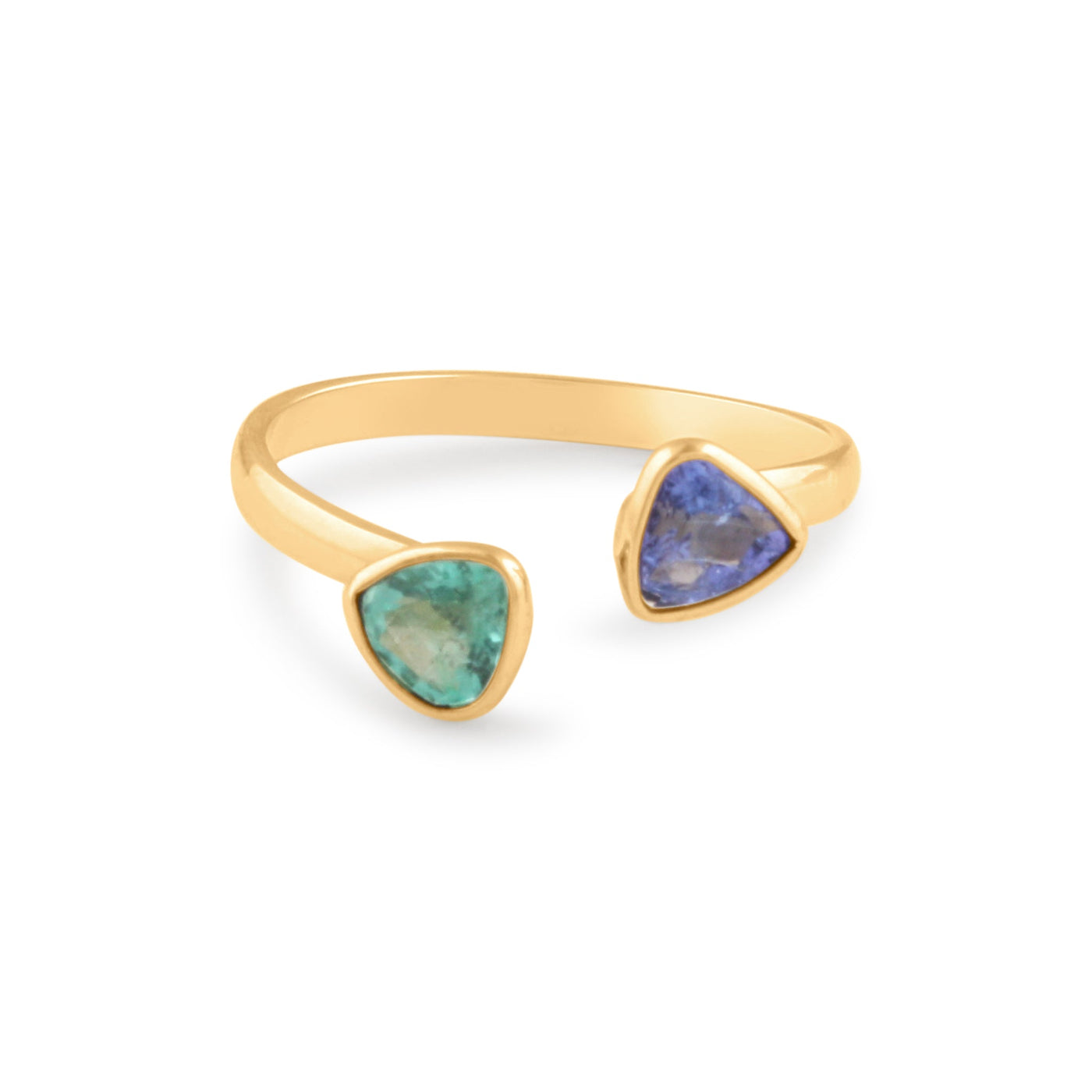 Emerald & Tanzanite Tri. Ring In 18K Yellow Gold