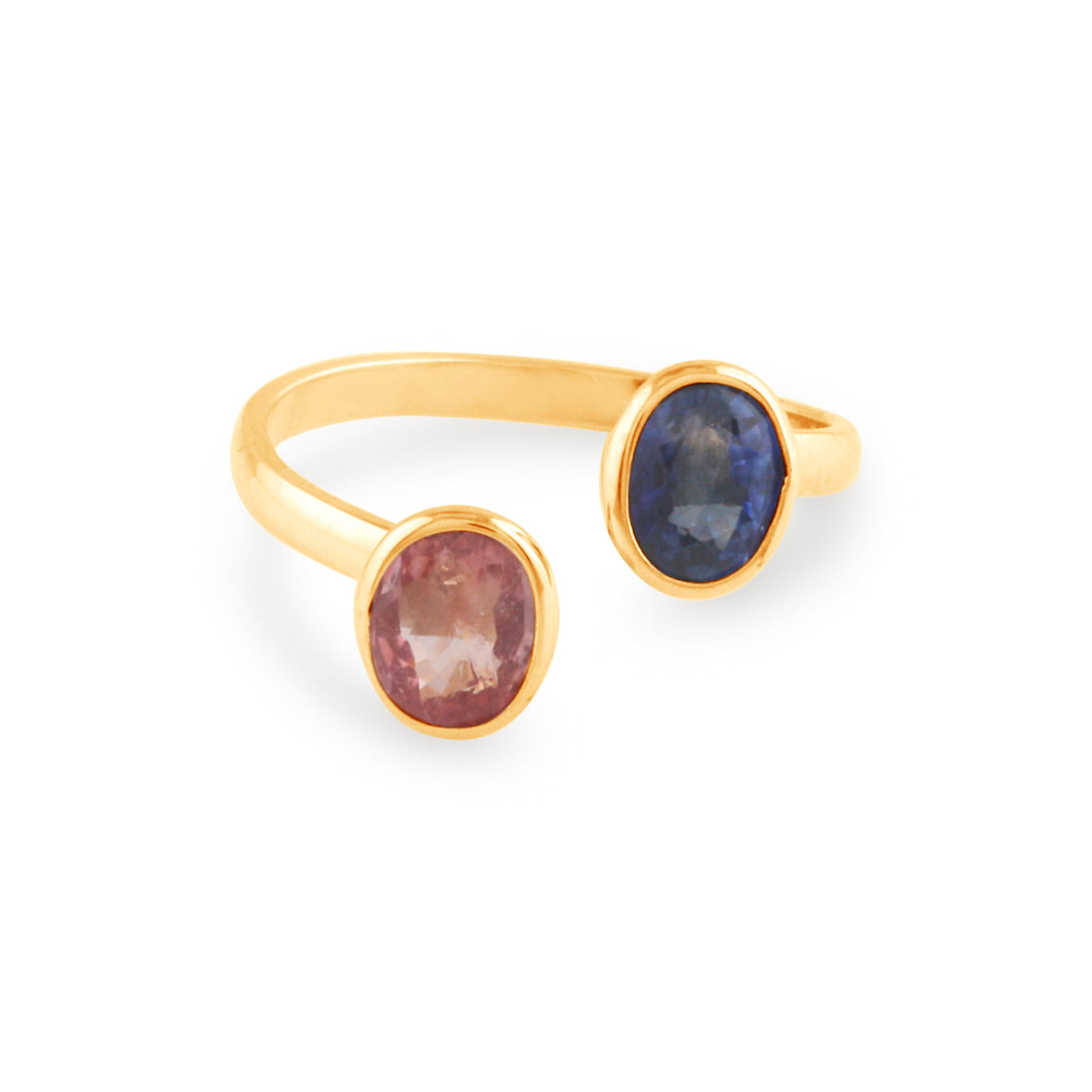 Yellow And Blue Sapphire Oval Ring In 18K Yellow Gold