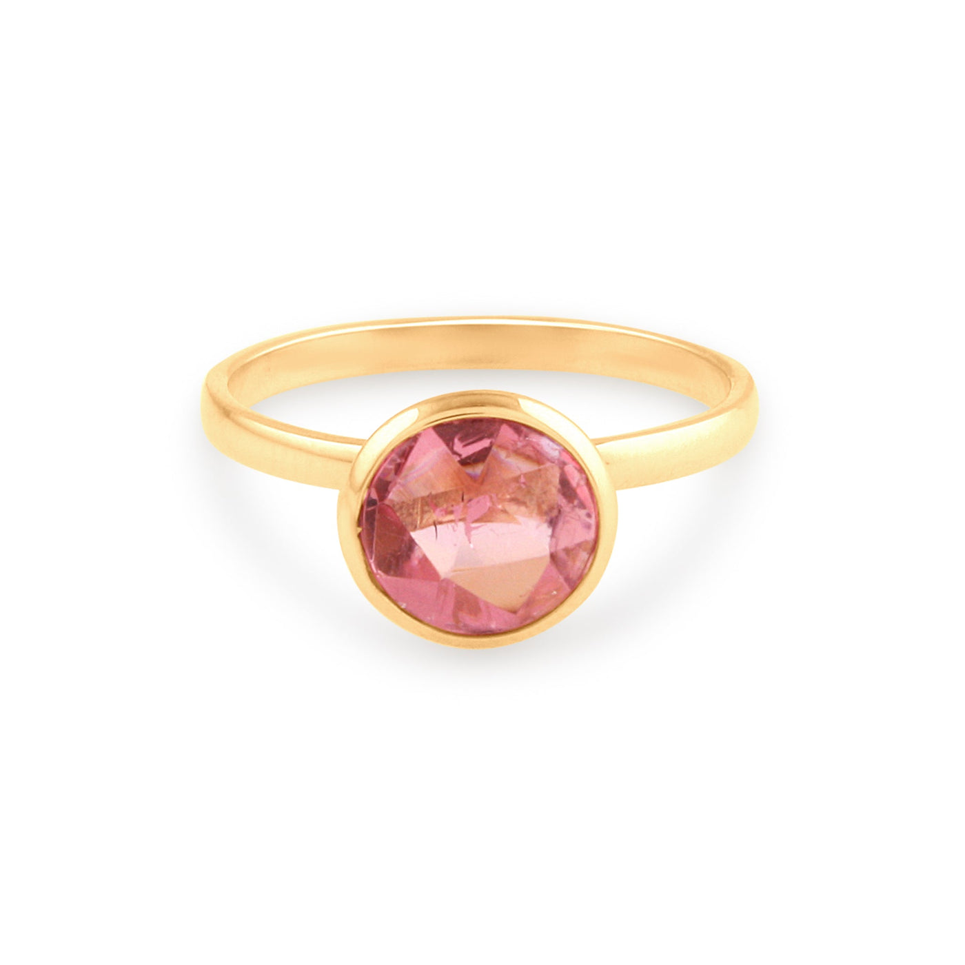 Pink Tourmaline Rd. Ring In 18K Yellow Gold
