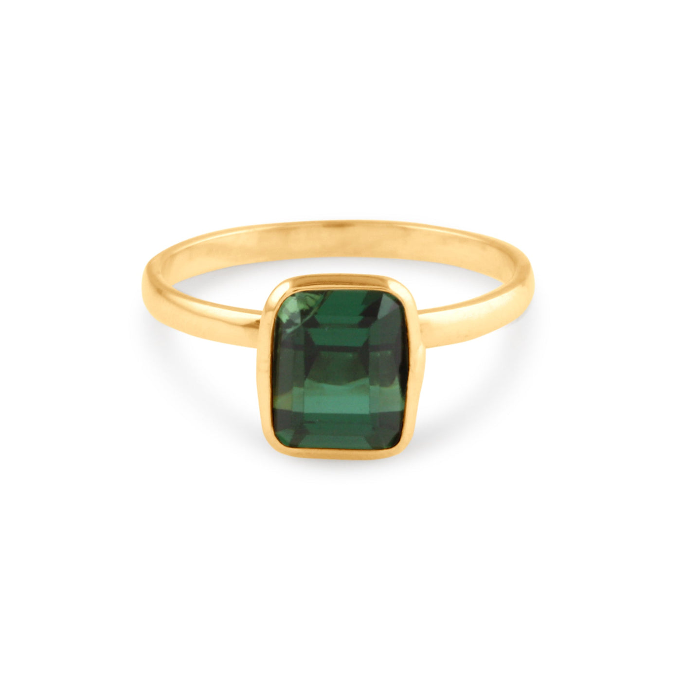 Green Tourmaline Rect. Ring In 18K Yellow Gold