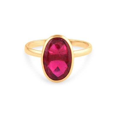 Pink Tourmaline Oval Ring In 18K Yellow Gold, Gold Ring, Ring