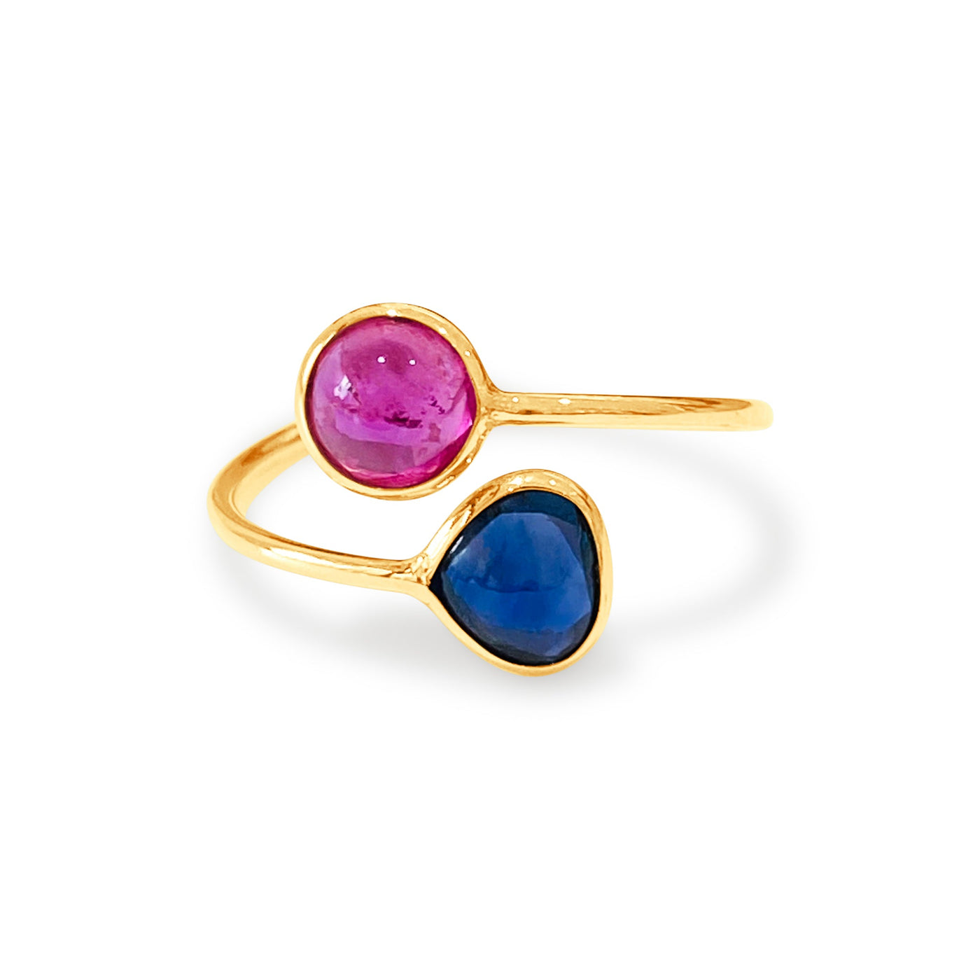 Blue Sapphire P/S & Ruby P/S Ring In 18K Yellow Gold