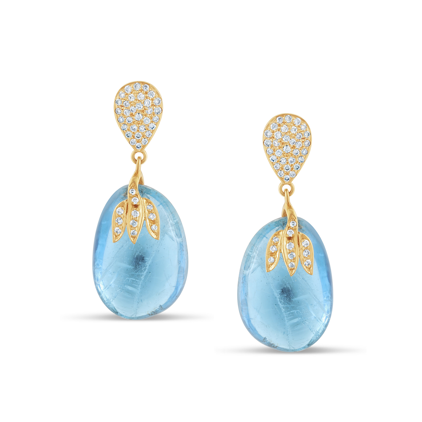 Aquamarine & Diamond Earring In 18K Yellow Gold