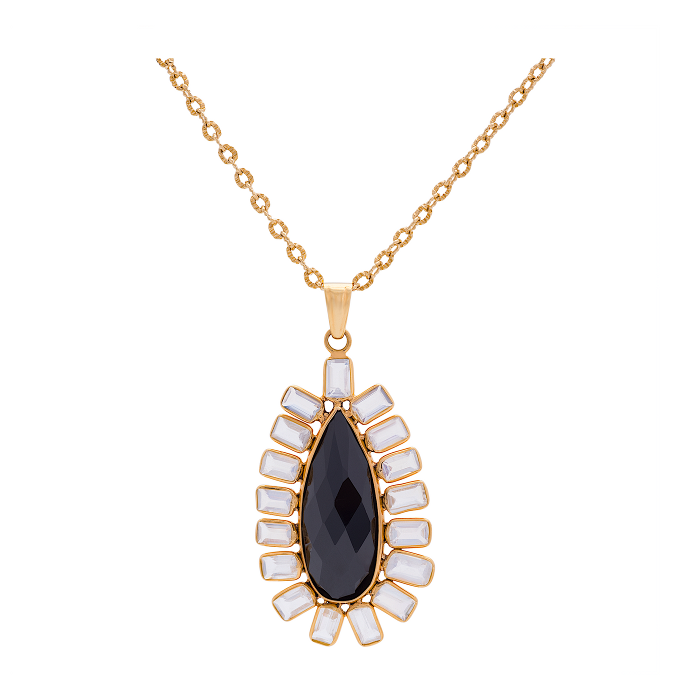 Black Spinal Rainbow Moonstone Pendant in 18k Yellow Gold with 20 Fancy Anchor Chain