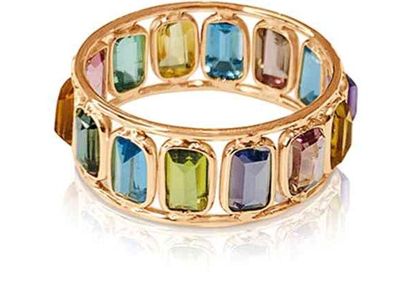 Multicolor Stone  Rect. Ring In 18K Yellw Gold