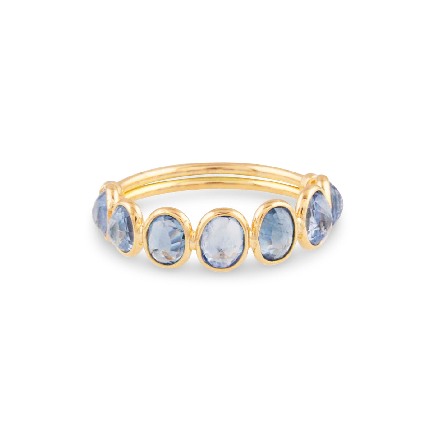 Multicolor Gemstones Faceted Oval Stackable Ring Band in 18k Yellow Gold