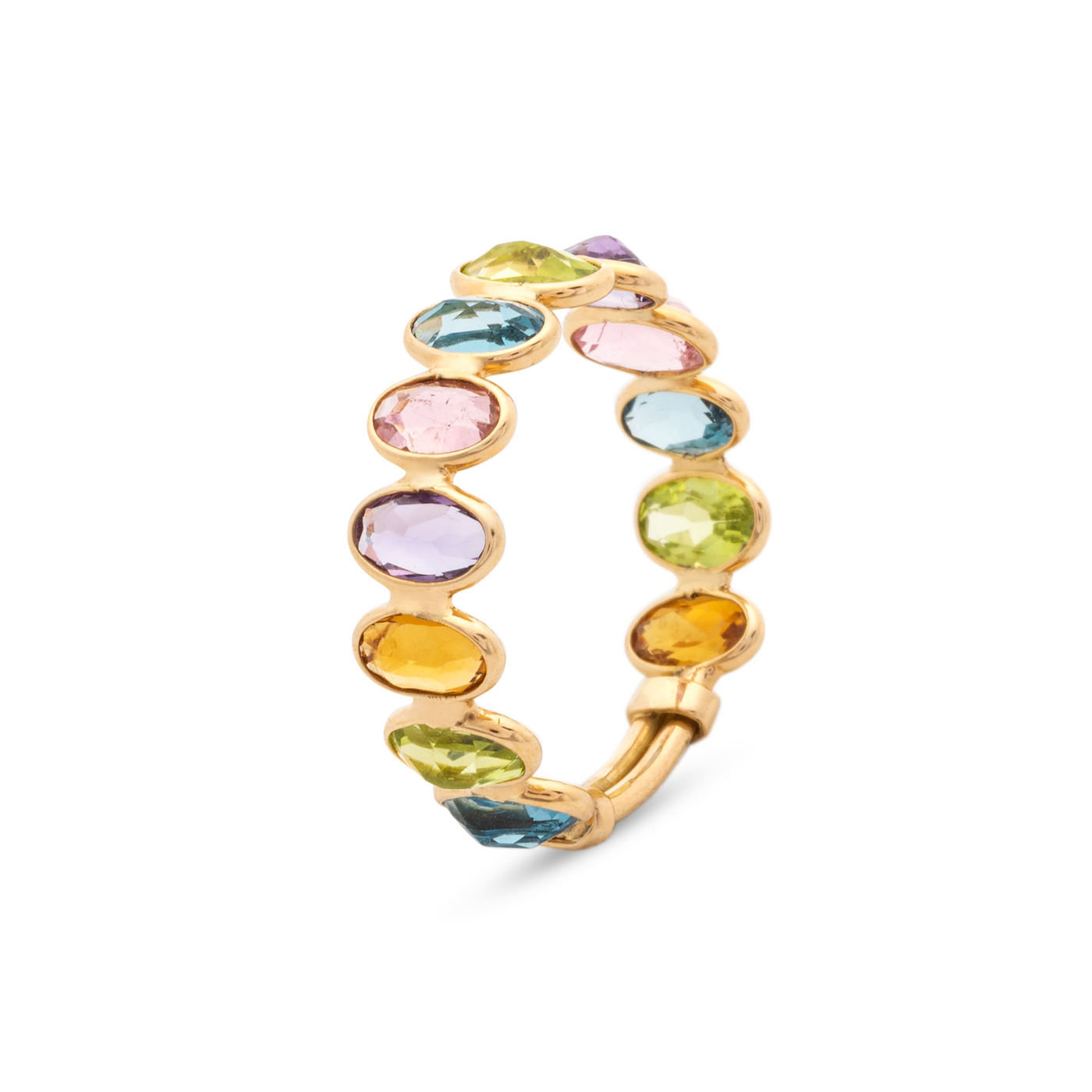 Multicolor Stone Oval Ring In 18K Yellow Gold
