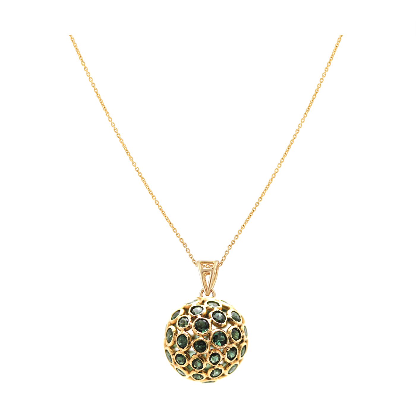 Chrome Diopside Sphere On A Diamond Loop Pendant In 18K Yellow Gold