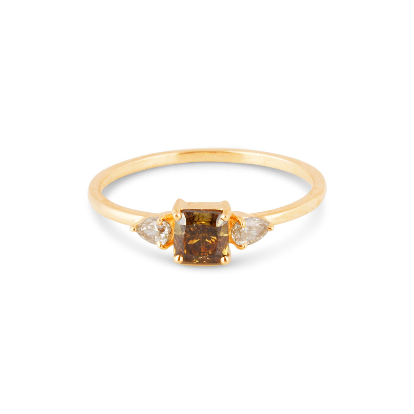 Diamond Sq. & Diamond P/S Ring In 18K Yellow Gold
