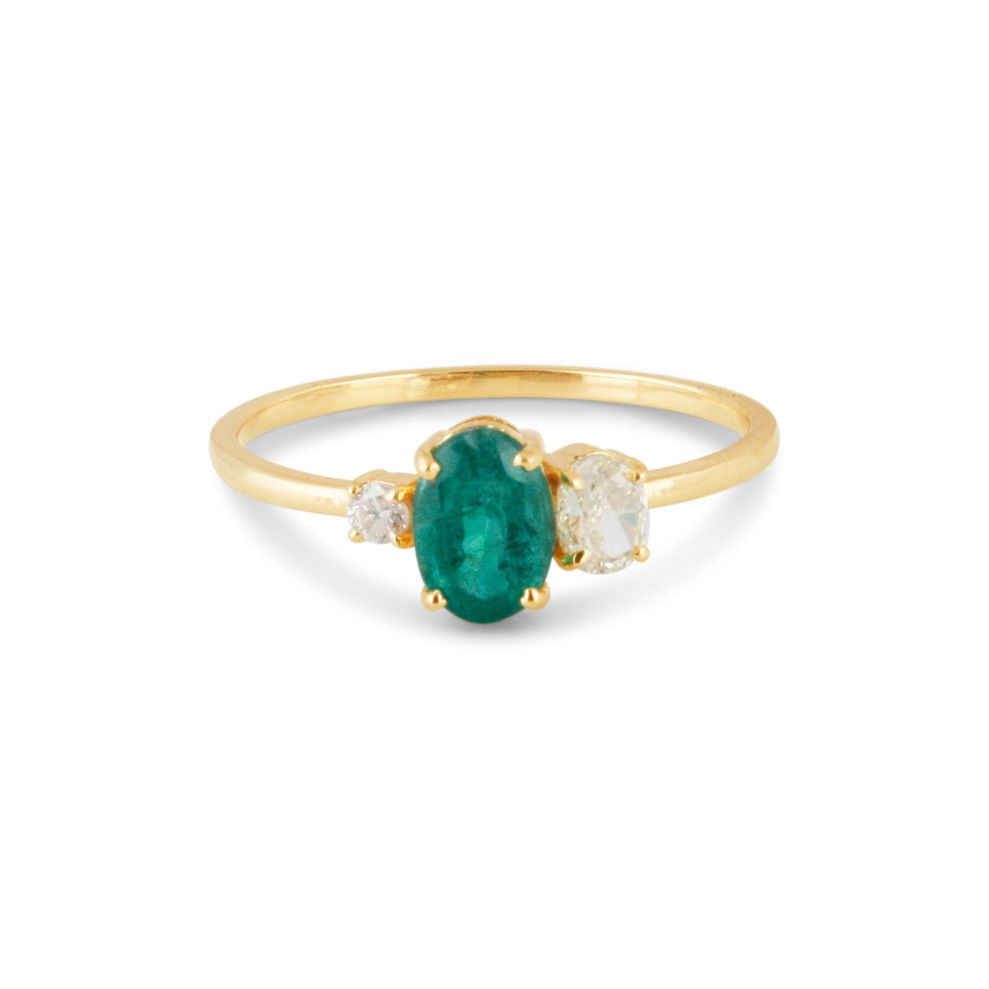 Emerald Oval & Diamond Ring In 18K Yellow Gold
