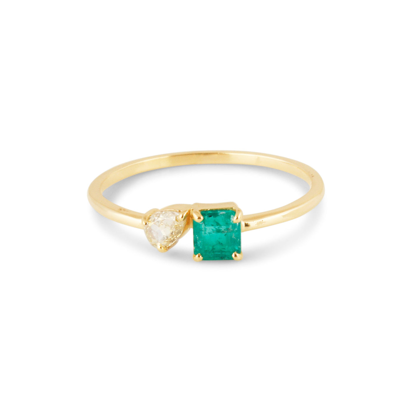 Emerald Sq. & Diamond Ring In 18K Yellow Gold