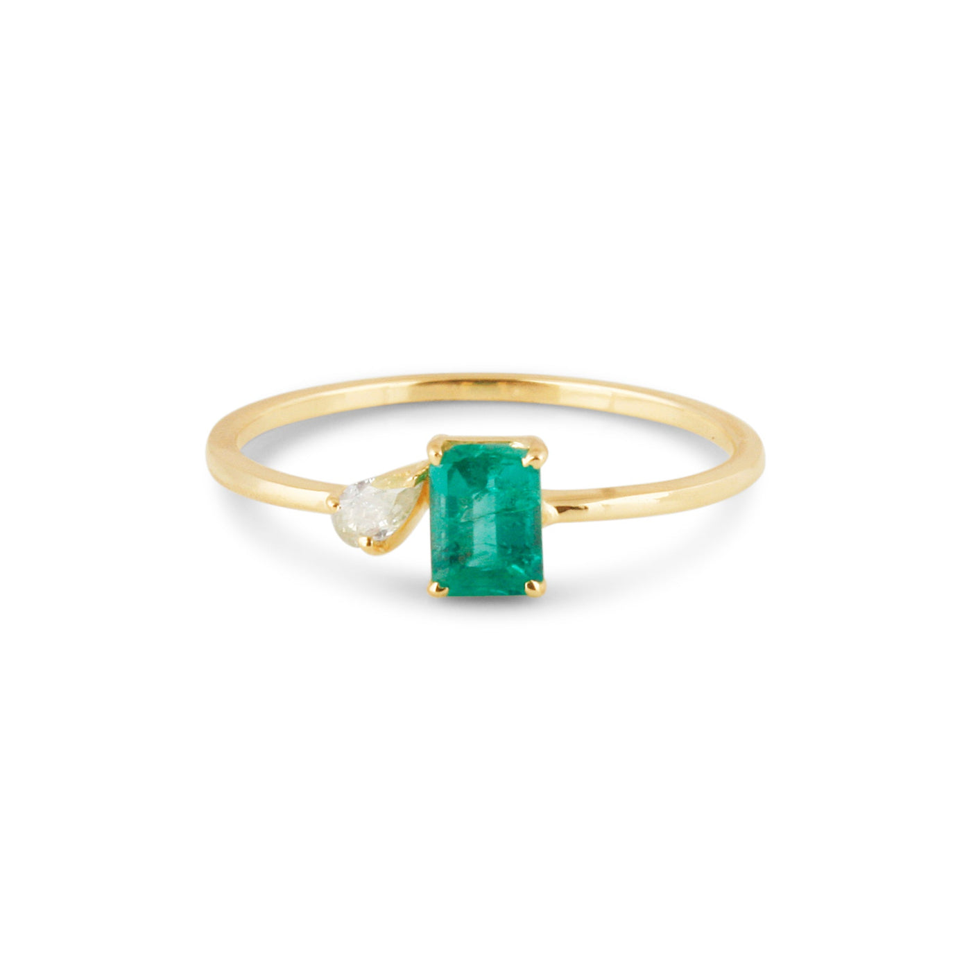 Emerald Sq. & Diamond P/S Ring In 18K Yellow Gold