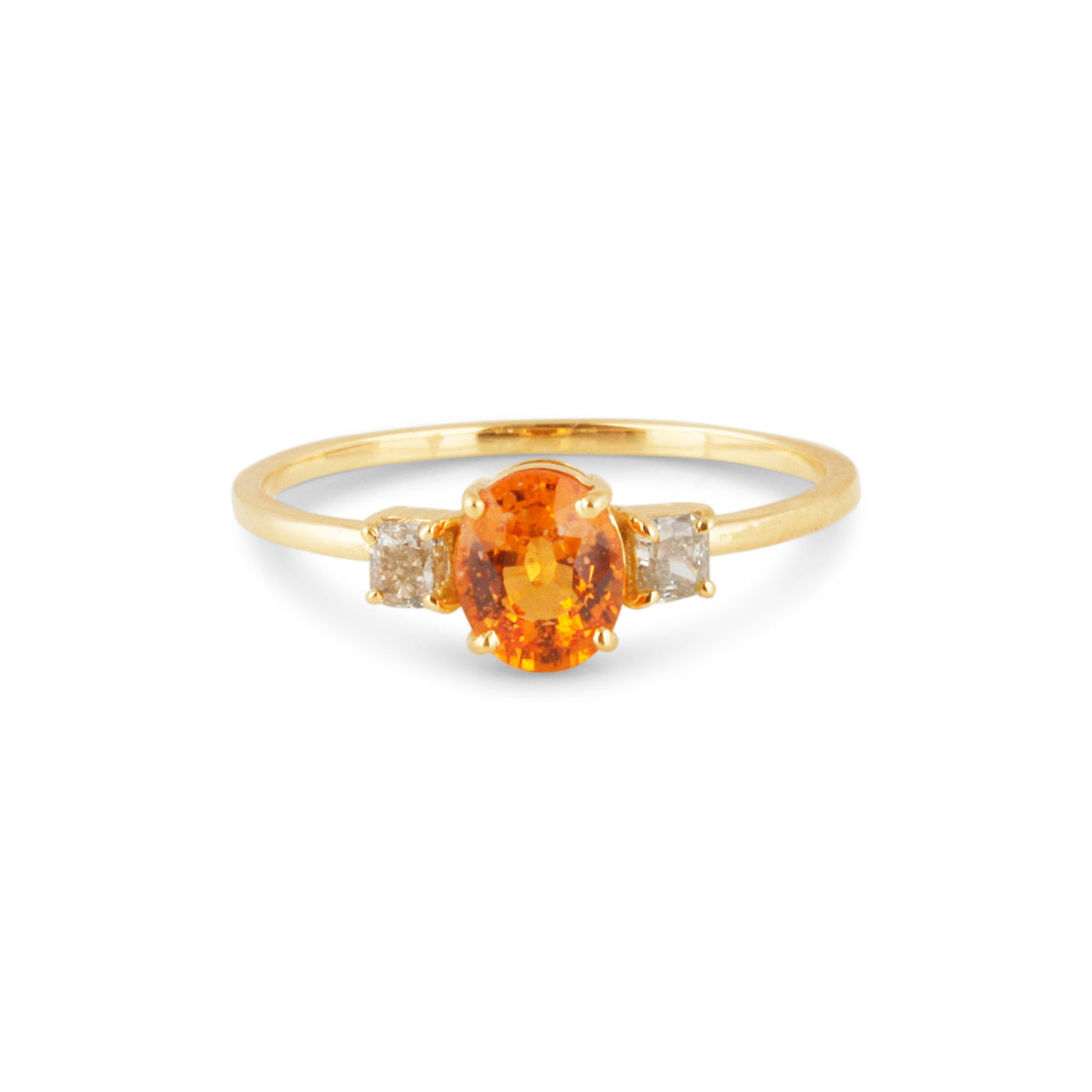 Orange Sapphire Oval & Diamond Ring In 18K Yellow Gold