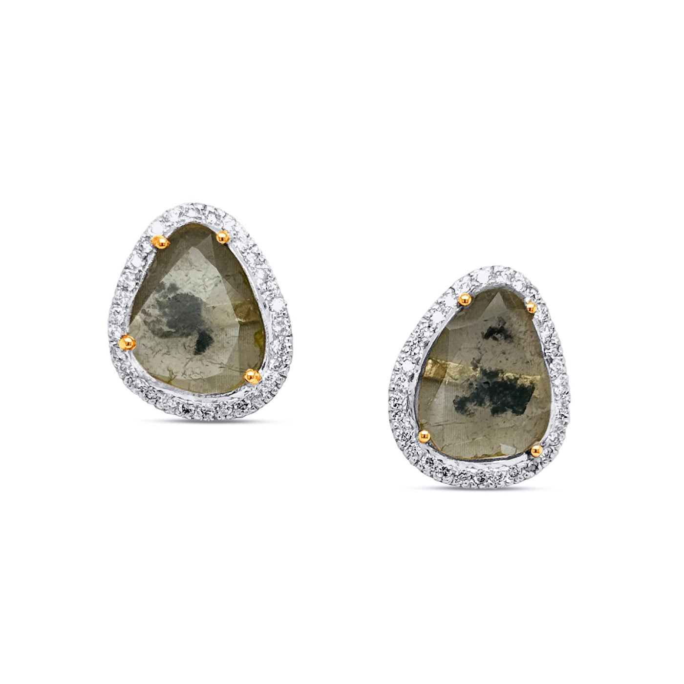 Diamond & Diamond Slice Stud Earring In 18K Yellow Gold