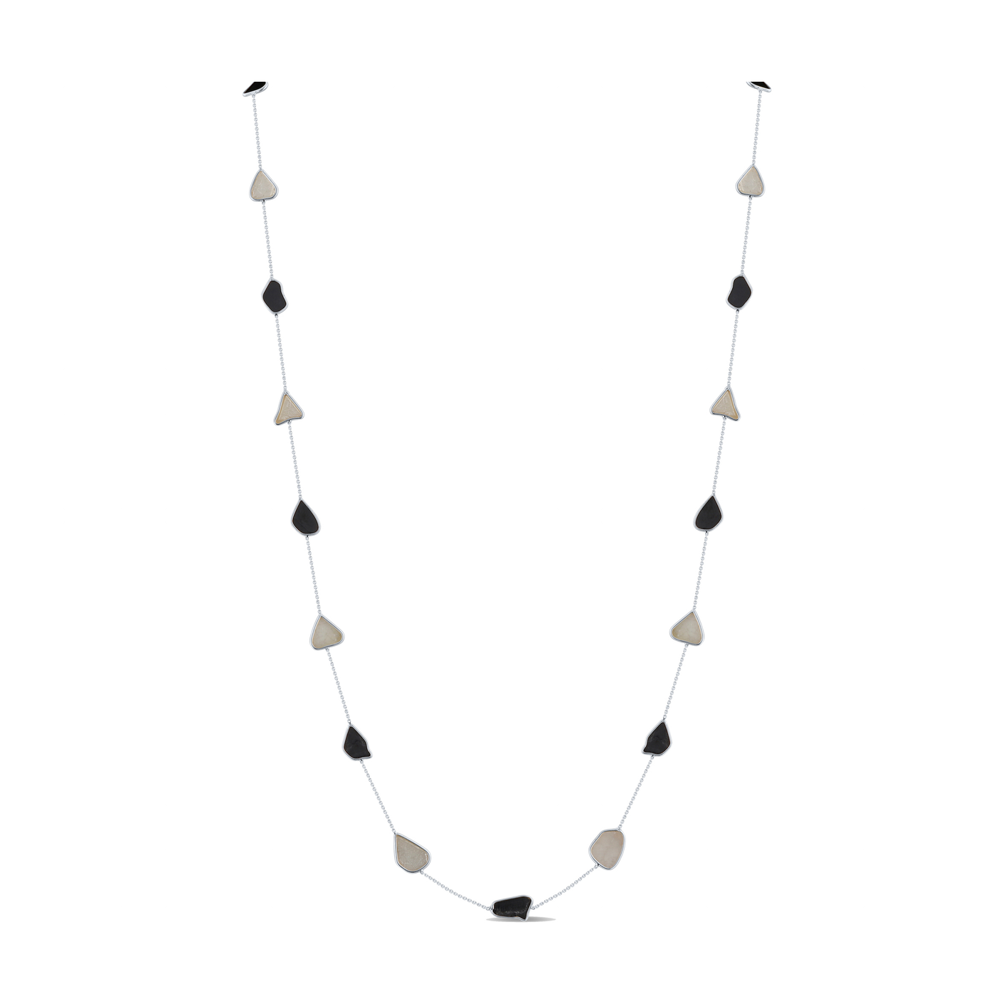 Organic Black & White Diamond Slice Necklace In 18K White Gold