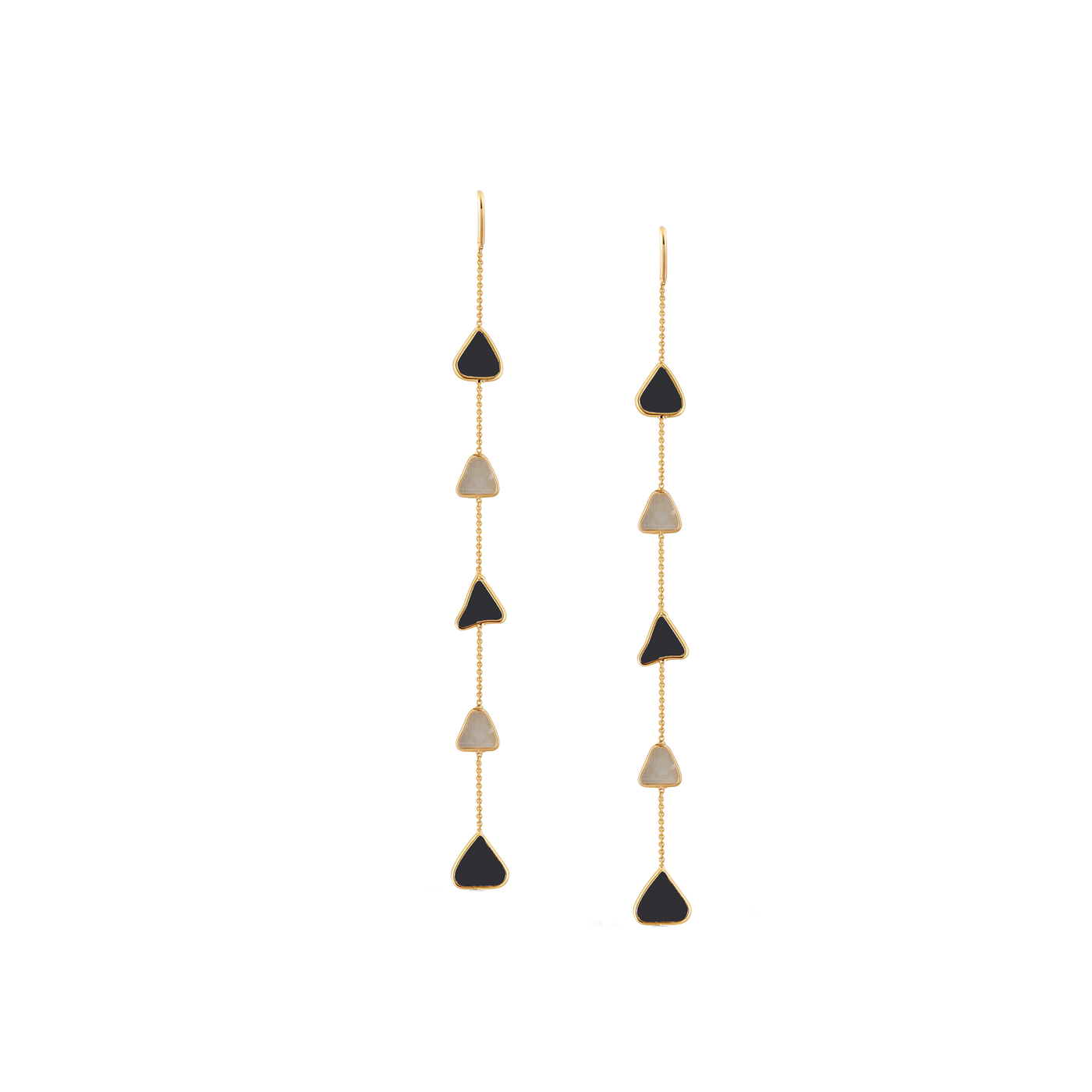 Organic Black And White Diamond Slice Earrings In 18K Yellow Gold